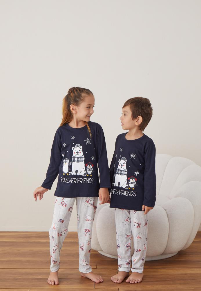 Pijamale de Crăciun Copi "FOREVER FRIENDS", Culoare Bleumarin ,Engros